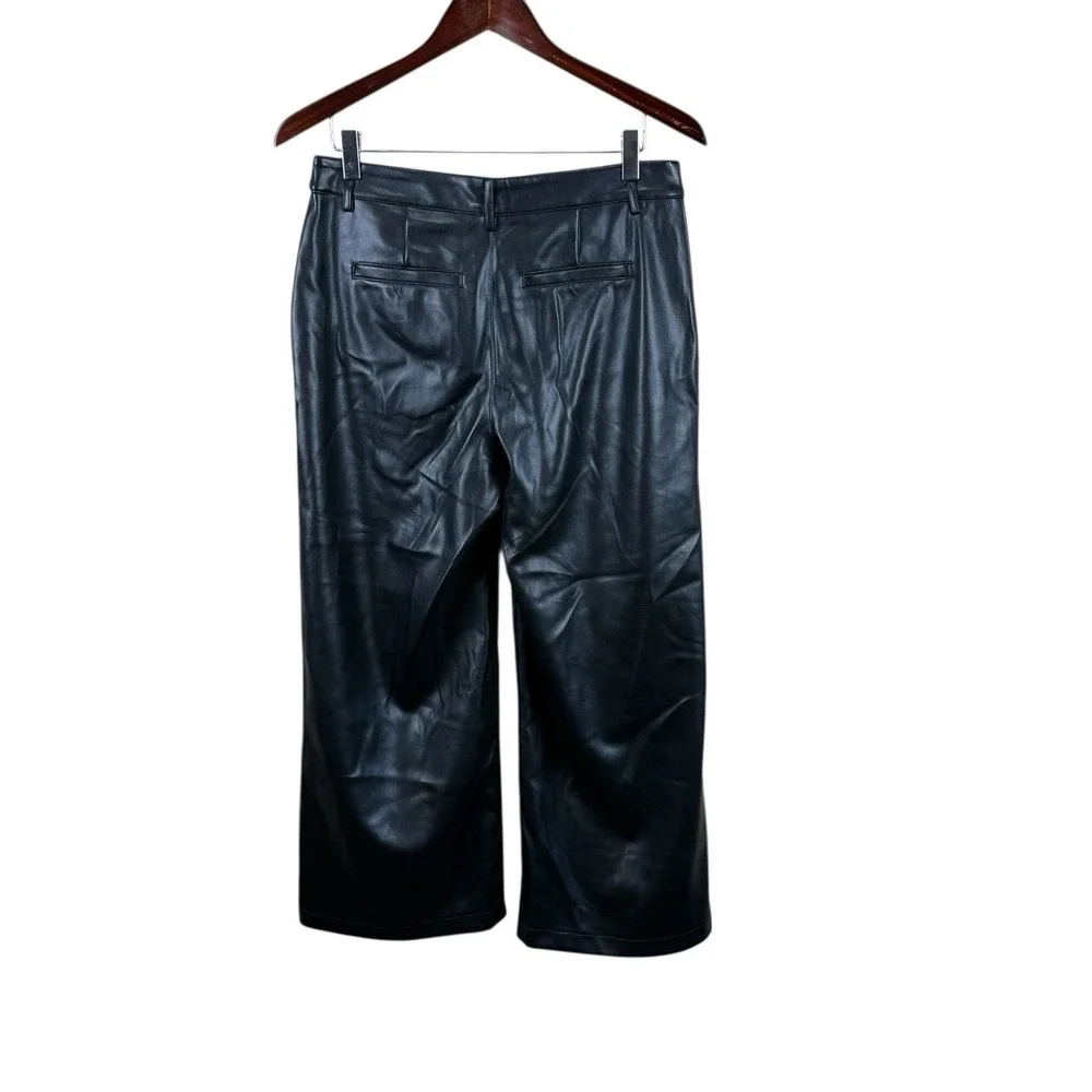 Marc New York Andrew Marc Black‎ Wide Leg Faux Leather Pants Ladies 4 Soft Crop